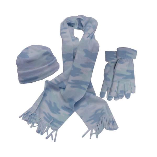 Unbranded Ladies Blue Camo Set Glove/Scarf/Hat