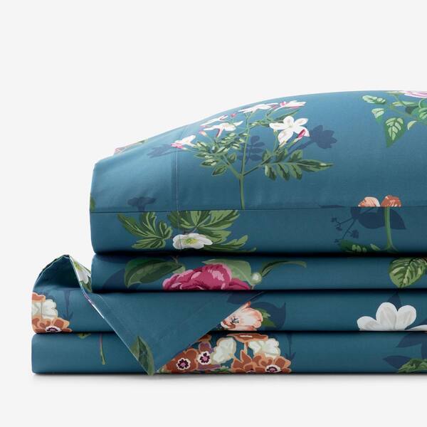 The Company Store Legends Hotel Cameilla Floral Wrinkle-Free Blue Multi Sateen Twin Sheet Set
