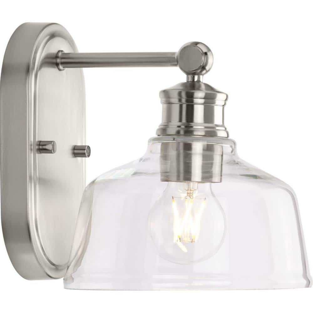 Brushed Nickel 1-Light Vanity Fixture with Clear Glass Shade