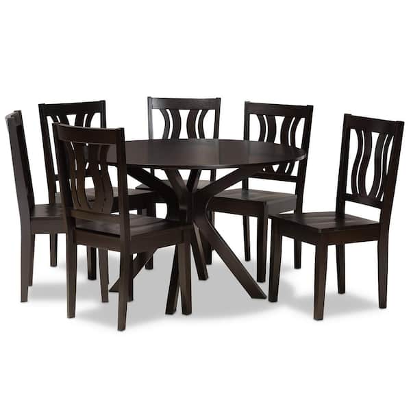 Baxton Studio Mare 7-Piece Dark Brown Dining Set