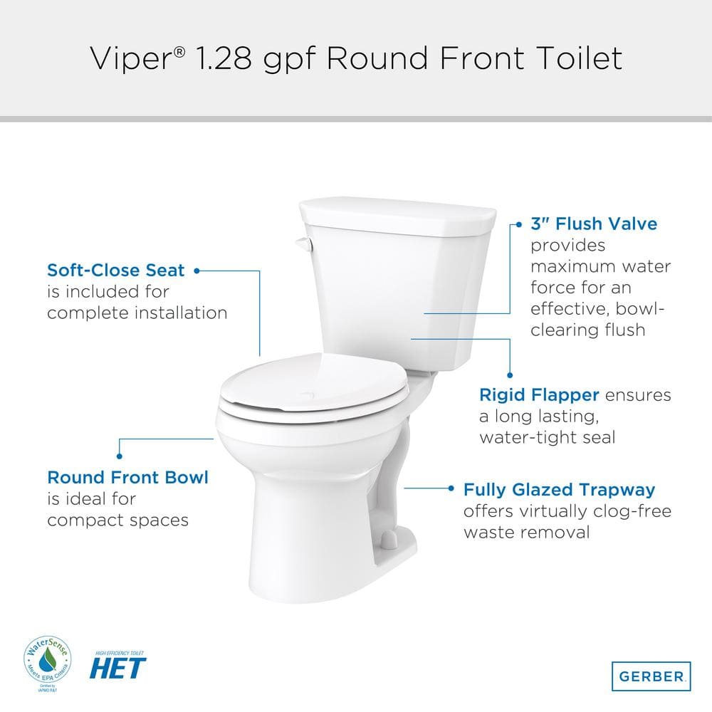White Vitreous China Round Two-Piece Toilet with Soft Close Seat