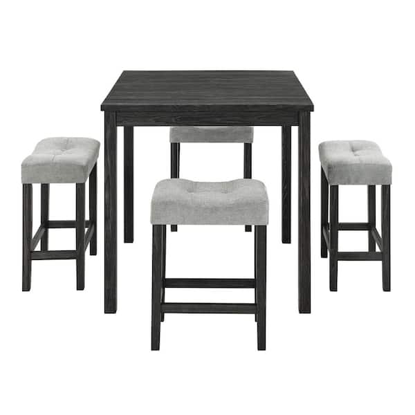 TIRAMISUBEST TD Garden Black 5-Piece Wood Outdoor Dining Set with Gray Cushion