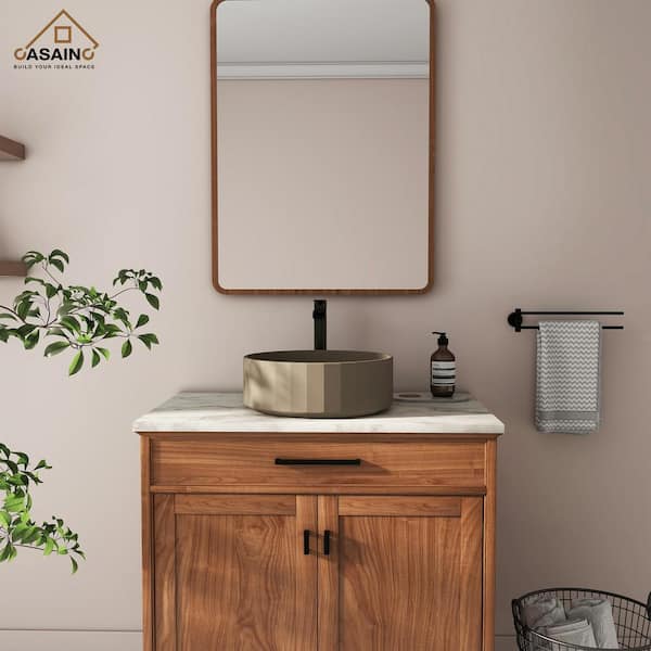 Concrete Stripes Design Round Bathroom Vessel Sink Art Basin in Taupe Clay with The Same Color Drainer