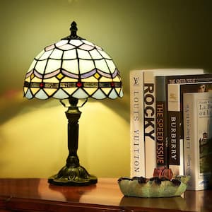 Decorative 14.6 in. Multi-Colored Tiffany-Style Table Lamp Bronze Finish Traditional Desk Lamp