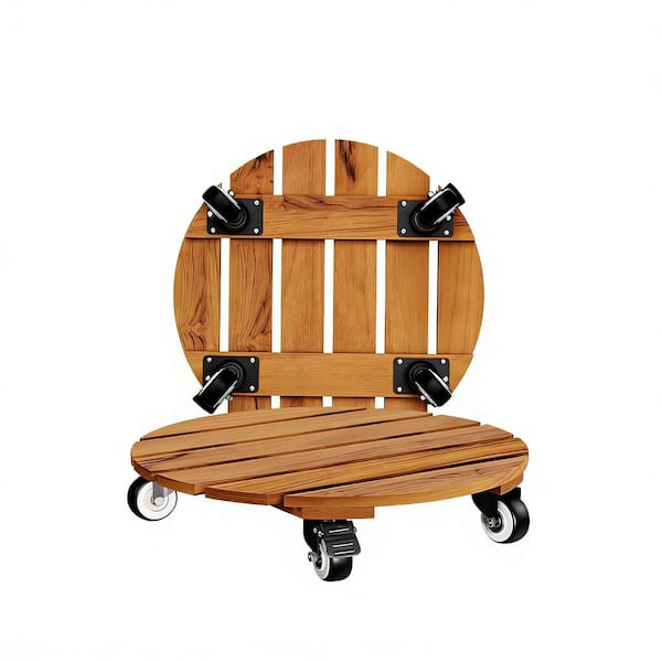 12 in. Dia. Natural Wood Plant Caddies and Carts with Wheels (2-Pack ...