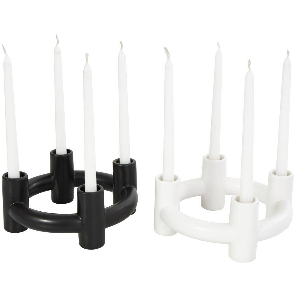 Black and White Ceramic Geometric Circle Candle Holders, Set of 2