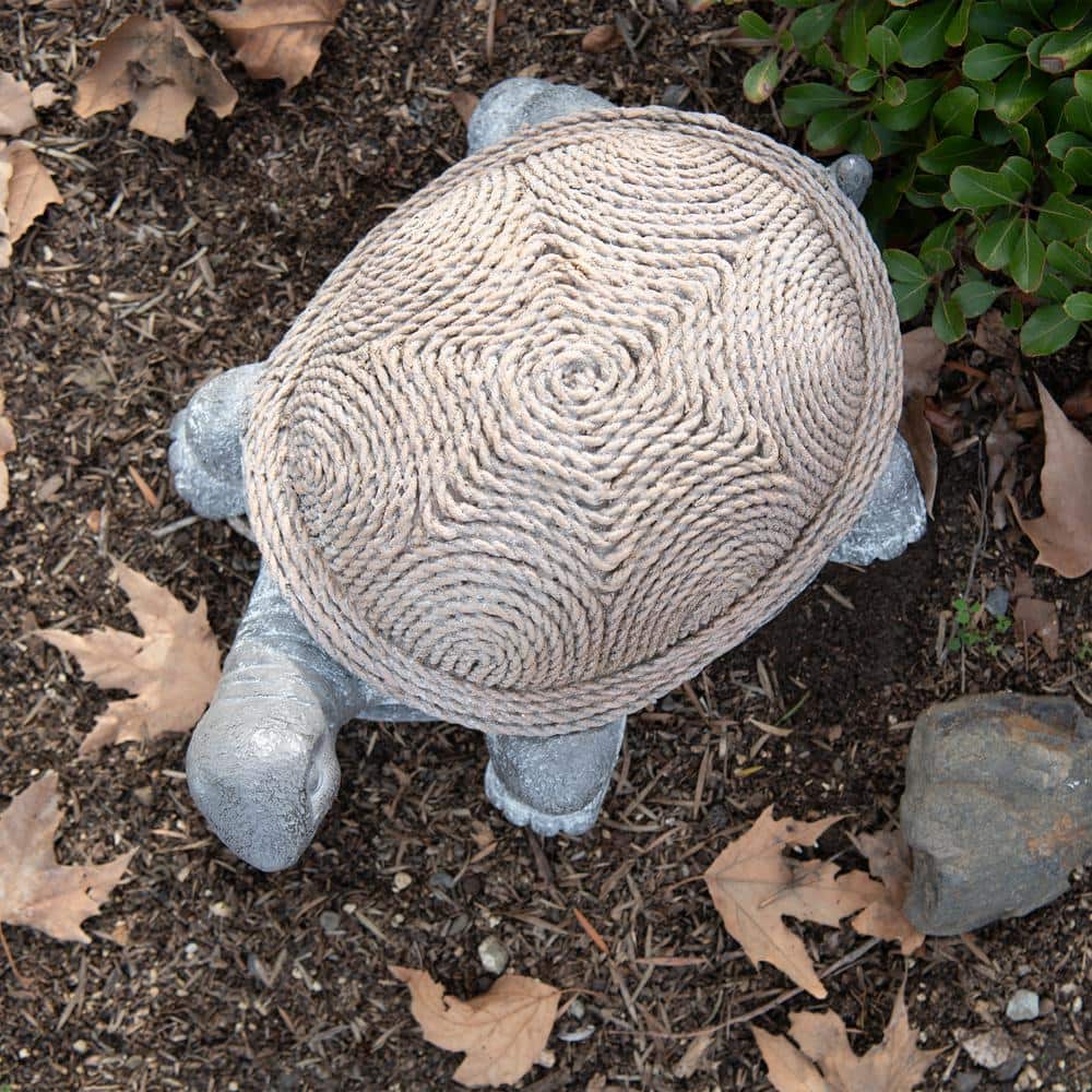 20.1" Gray and Brown Polystone Rope Shell Turtle Statue