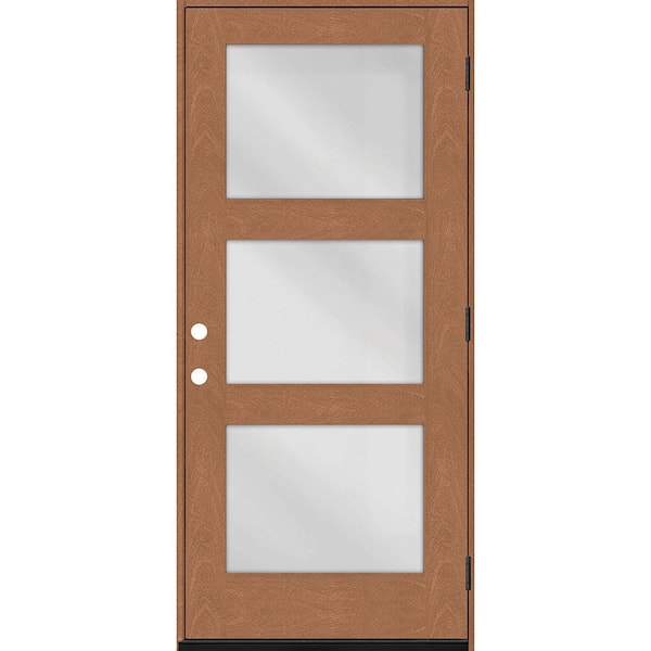 Steves & Sons Regency 30 in. x 80 in. Modern 3Lite Equal Clear Glass LHOS Autumn Wheat Stain Mahogany Fiberglass Prehung Front Door