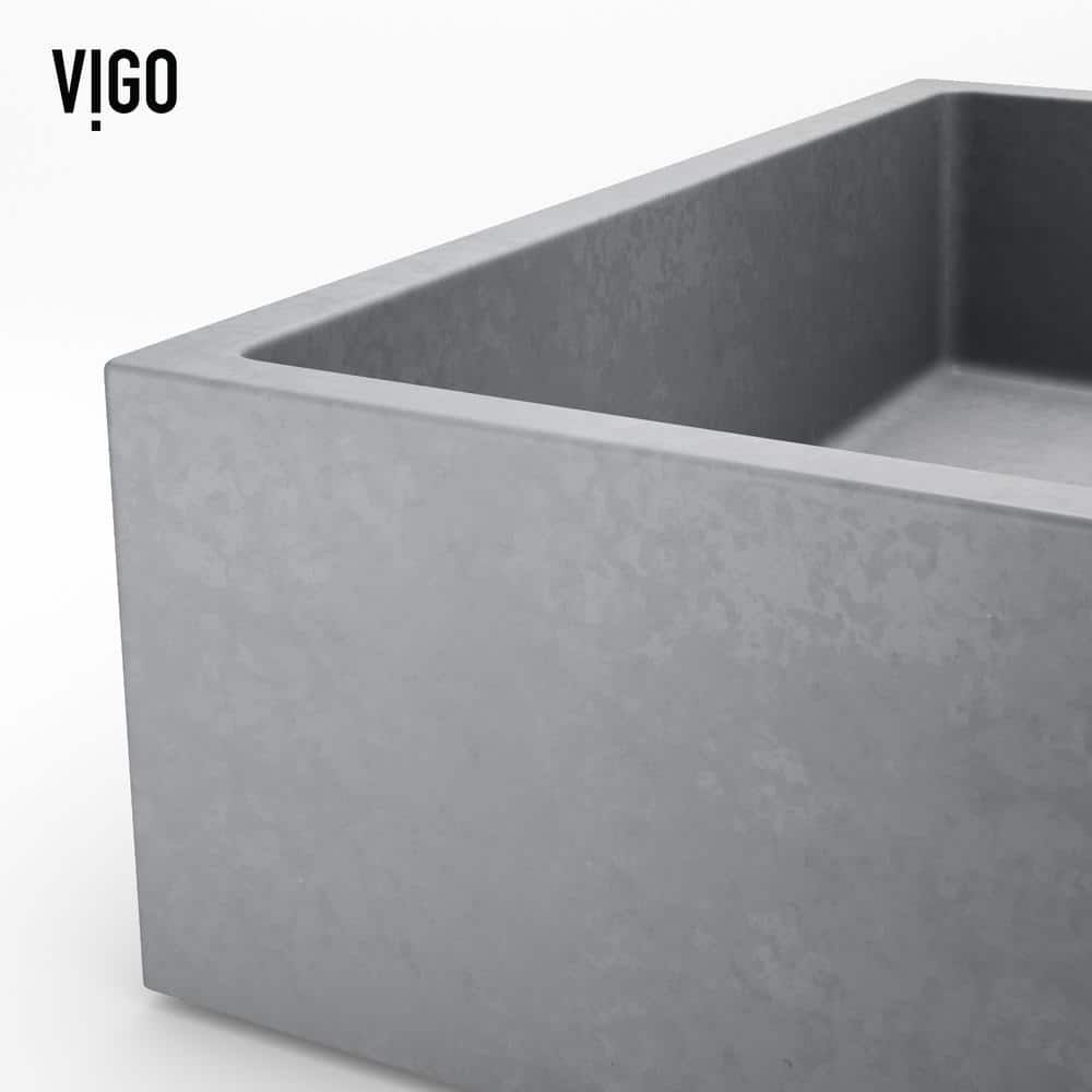 Gray Concrete Rectangular Vessel Sink with Brushed Nickel Faucet