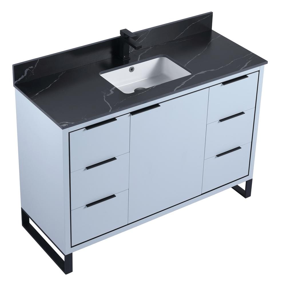 Opulence 48 in. W x 18 in. D x 33.5 in. H Single Sink Bath Vanity in Pastel Blue with Black Marble Top -  FINE FIXTURES, OL48PB-BLBM