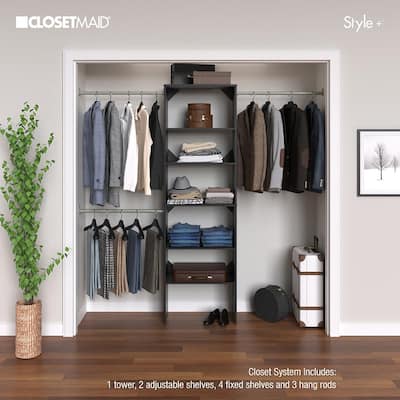 Style+ 84 in. W - 120 in. W Noir Wood Closet System