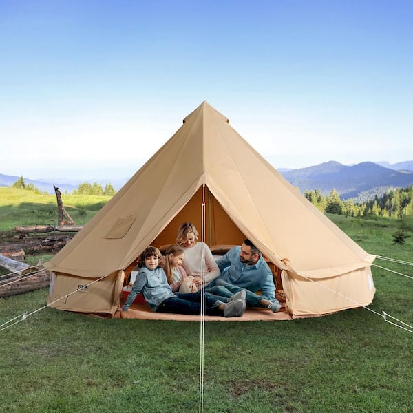 Canvas Bell Tent 4 Seasons 3 m/9.8ft Yurt Tent Canvas Tent for Camping with Stove Jack Breathable Tent