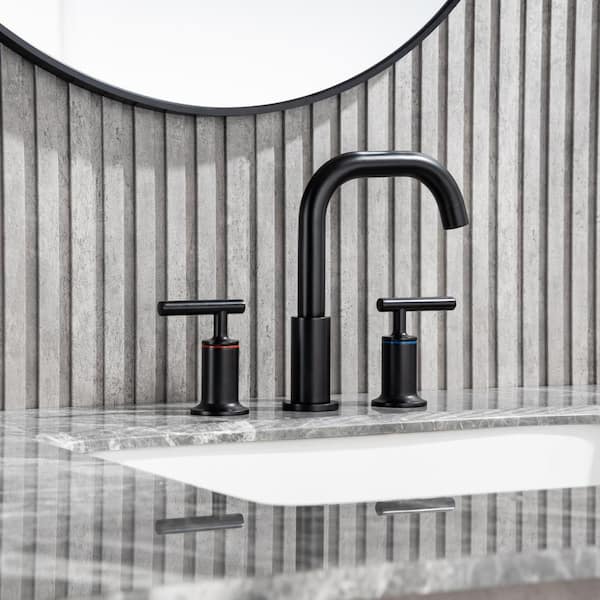 YONKI SUNSHIN INC Modern 8 in. Widespread 3-Hole 2 Handle High Arc Bathroom Sink Basin Faucet with Valve and Pop-Up Drain in Matte Black