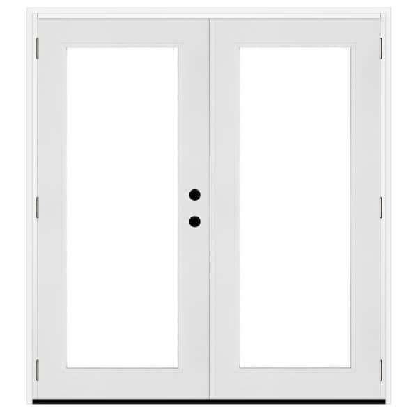 72 in. x 80 in. White Reversible Inswing Premium Fiberglass LOE Glass Hinged Patio Door with Brickmold