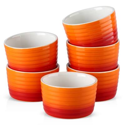 4 in. Gradient Orange Porcelain Ramekins Dishes (Set of 6)