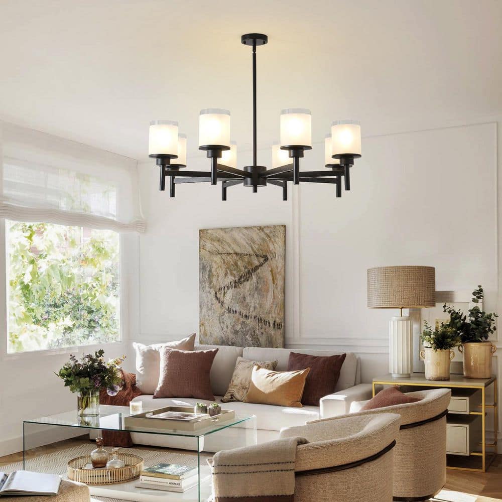8-light Matte Black Metal Frosted Glass Adjustable Cylinder Chandelier for Dining Living Foyer with No Bulbs Included price history on PriceWatchPro
