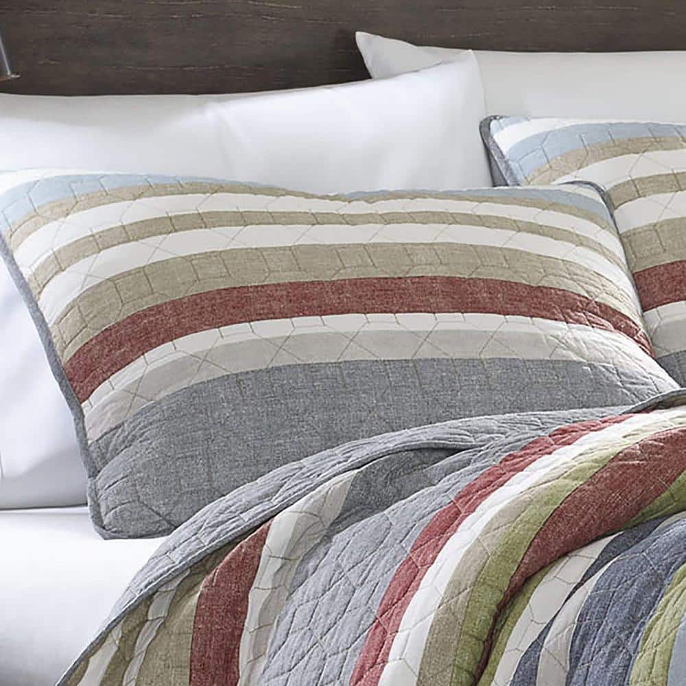 Gray and Multicolor Cotton Full Quilt Set with Reversible Design