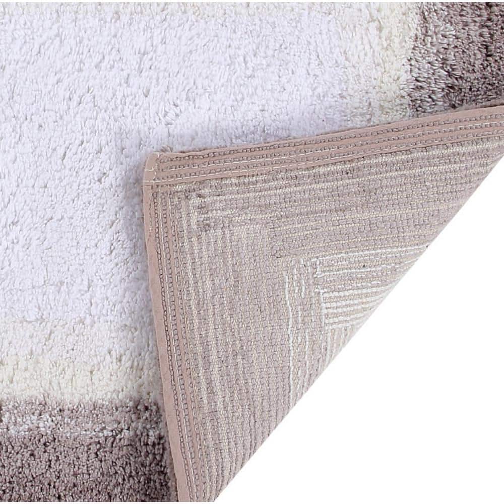 Beige and White Round Cotton Bath Rug