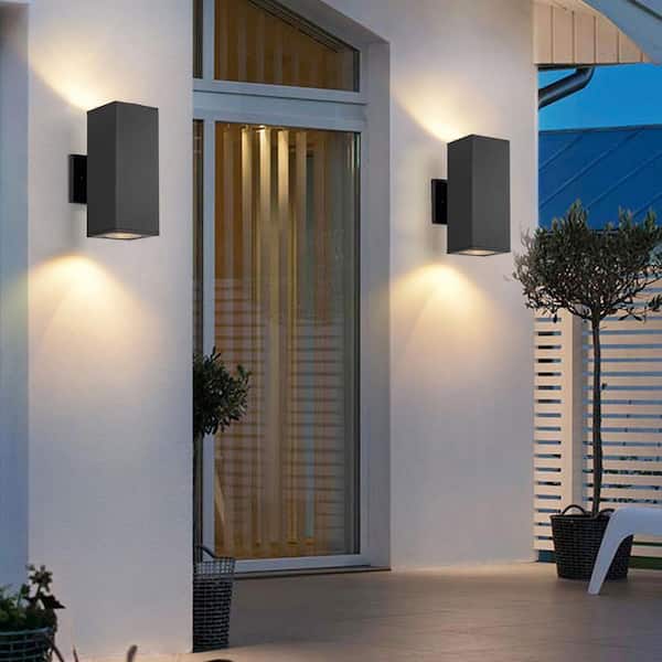 11.75 in. 2-Light Matte Black Die-Cast Aluminum Rectangular Hardwired Outdoor Wall Lantern Sconce