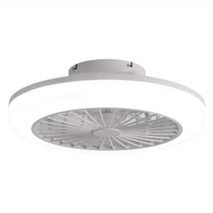 18 in. Low Profile Indoor White Caged Ceiling Fan with Light and Remote Control, Integrated LED Included