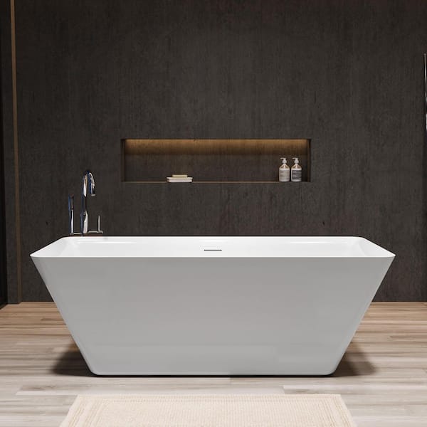 66 in. x 29.5 in. Acrylic Freestanding Flatbottom Soaking Bathtub in White