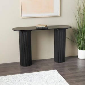 33 in. W. x 52 in. Black Wooden Oval Console Table with Ribbed Pillar Legs