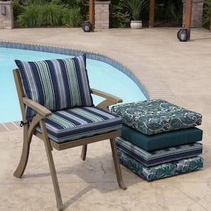 21 in. x 21 in. Sapphire Aurora Blue Stripe Outdoor Dining Chair Cushion