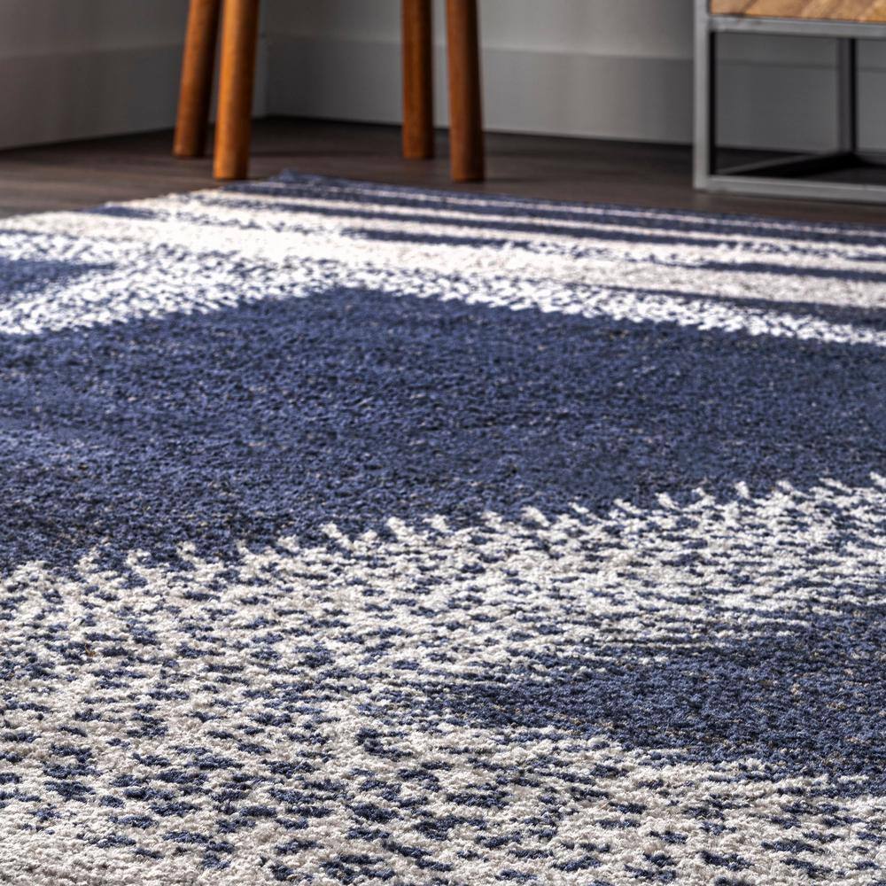Coastal Charm Blue Stripe Synthetic Area Rug 5' x 8'