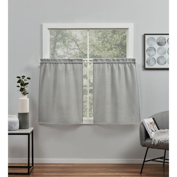 EXCLUSIVE HOME Loha Tier Pair Dove Grey Solid Light Filtering Rod Pocket Curtain, 26 in. W x 36 in. L (Set of 2)