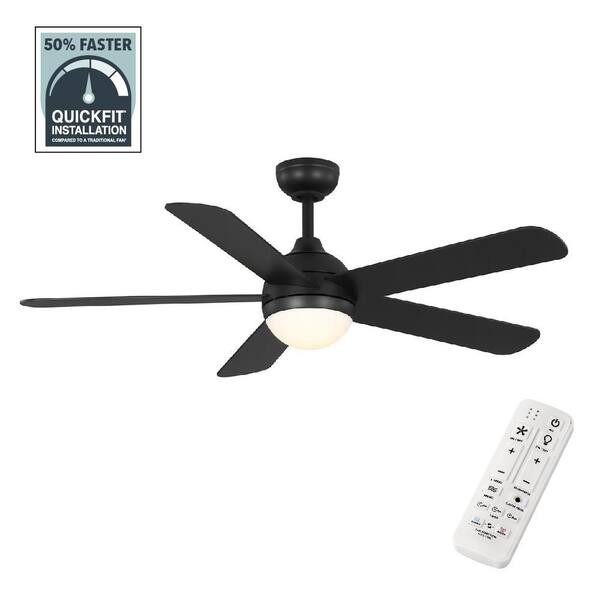 Morland 52 in. Smart Indoor/Covered Outdoor Matte Black Ceiling Fan with Remote and Integrated LED Powered by Hubspace