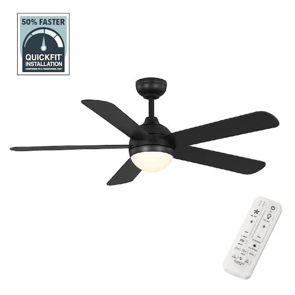 Morland 52 in. Smart Indoor/Covered Outdoor Matte Black Ceiling Fan with Remote and Integrated LED Powered by Hubspace