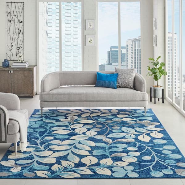 Tranquil Navy Blue 8 ft. x 10 ft. Floral Modern Area Rug