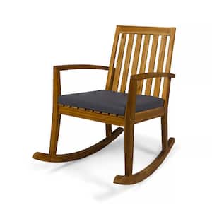 Montrose Teak Brown Acacia Wood Outdoor Patio Rocking Chair with Dark Grey Cushion