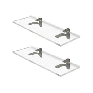 6 in. W. x 0.75 in. H x 11.5 in. D Wall Mounted Clear Acrylic Rectangular Shelf in Brushed Nickel Brackets Pack of 2