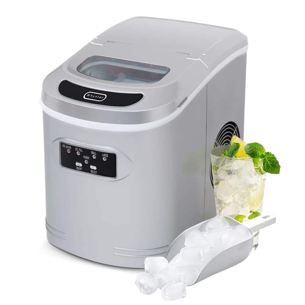 Compact Metallic Silver Freestanding Portable Ice Cube Maker