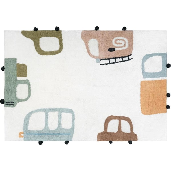 3 ft. x 4 ft. Blue Brown And White Transportation Youthful Washable Area Rug