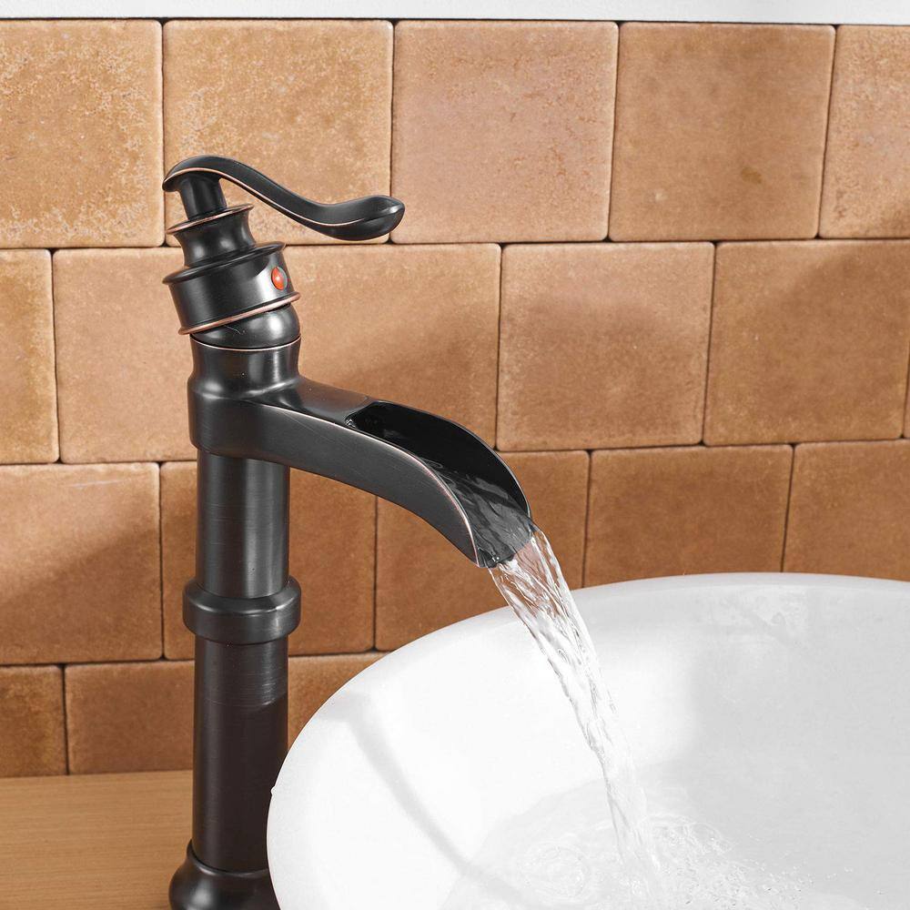 Oil Rubbed Bronze Waterfall Vessel Bathroom Faucet with Pop-Up Drain