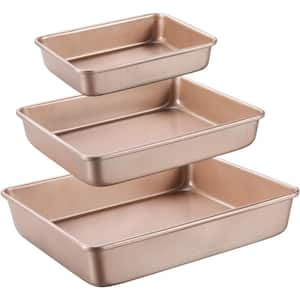 3-Piece Gold Carbon Steel Baking Pans Sets Nonstick, Baking Sheets for Oven Bakeware Rectangular Cake Pan