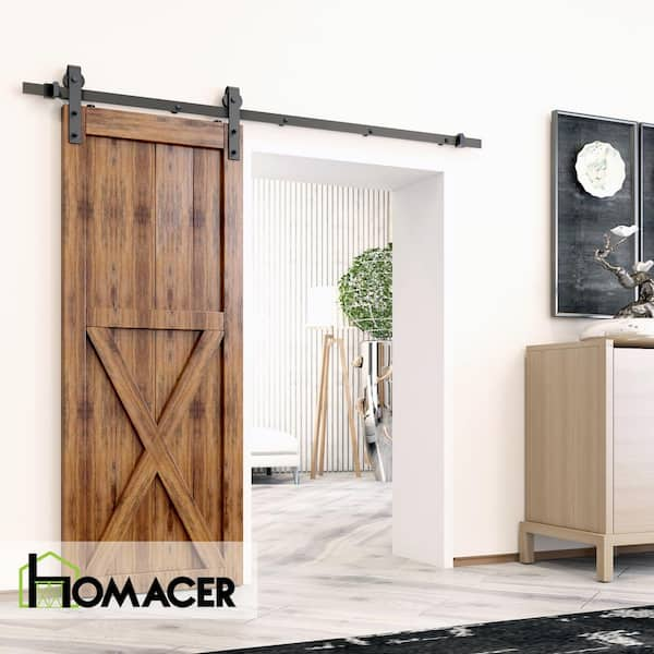 HOMACER 4 ft./48 in. Black Rustic Non-Bypass Sliding Barn Door