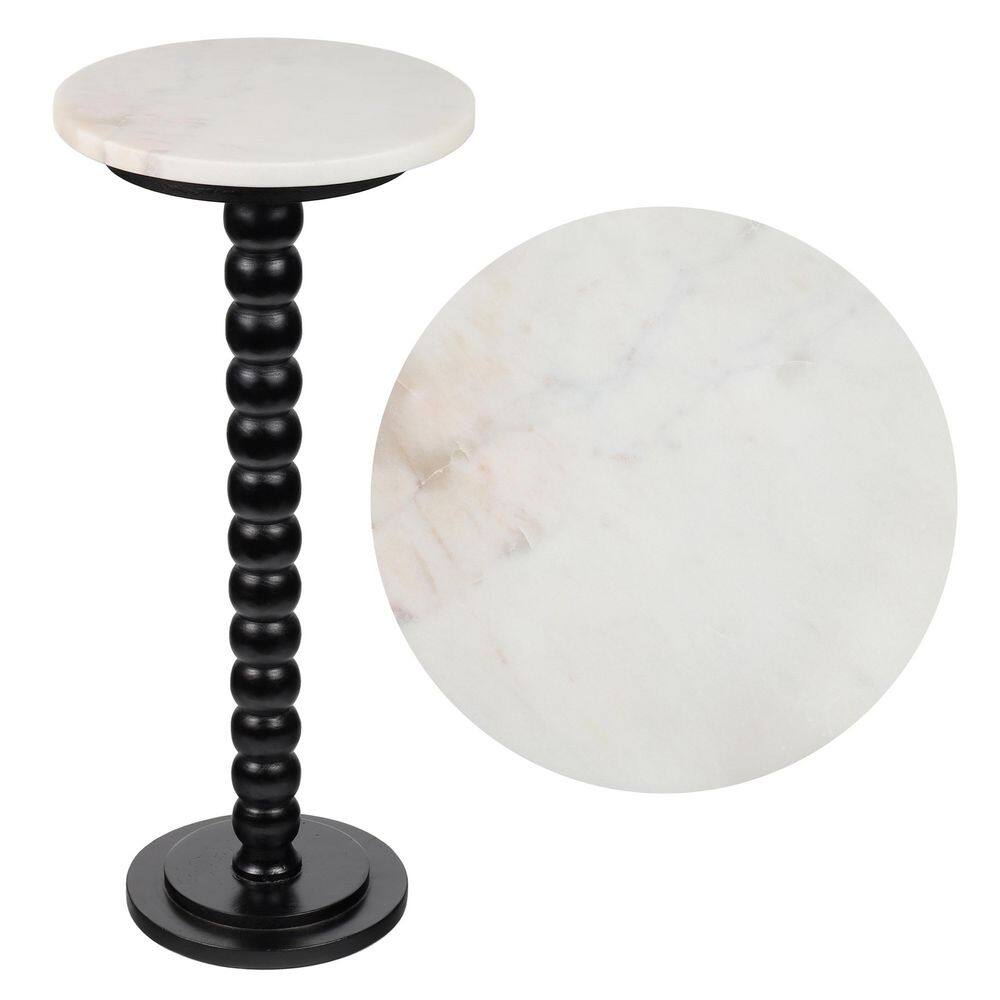 Monroe 10 in. Rustic Farmhouse Spindle Wood Drink Table with White Marble Round Top, Black price history on PriceWatchPro