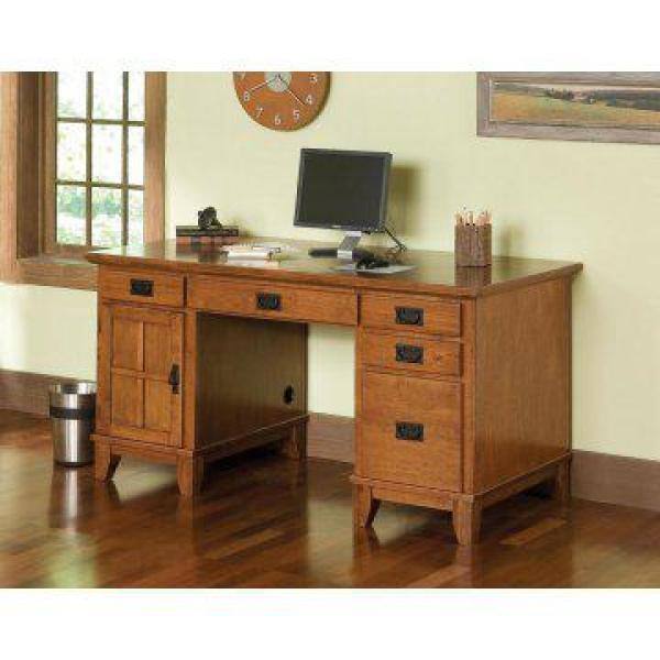 Executive Cottage Oak Pedestal Desk with Filing Drawer and Keyboard Tray