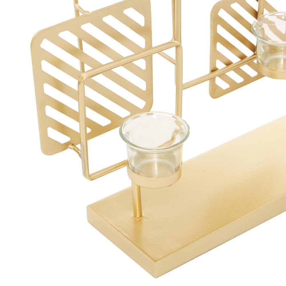 Gold Metal and Glass Contemporary Candelabra with Striped Squares