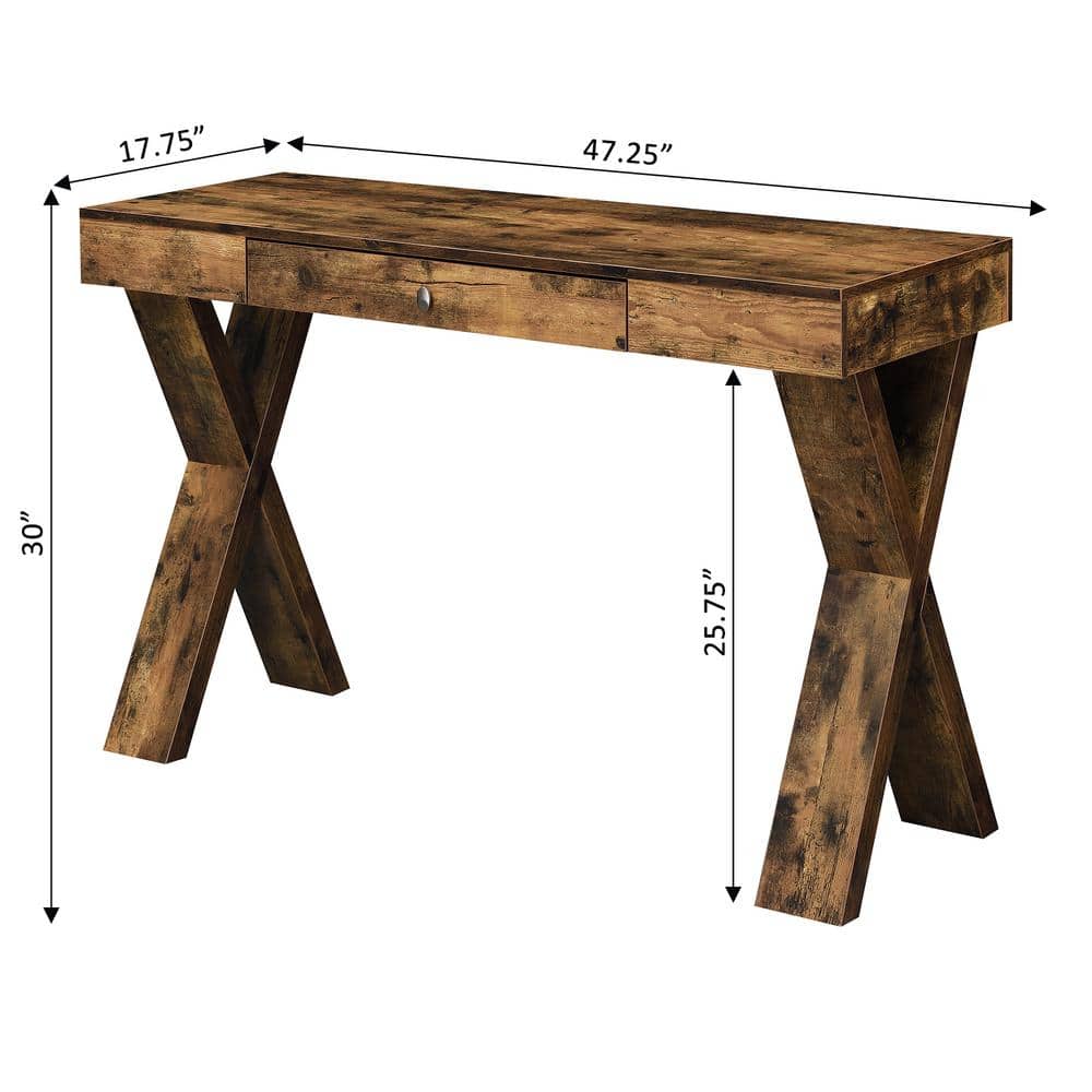 Newport Crisscross Leg Brown Desk with Sleek Drawer