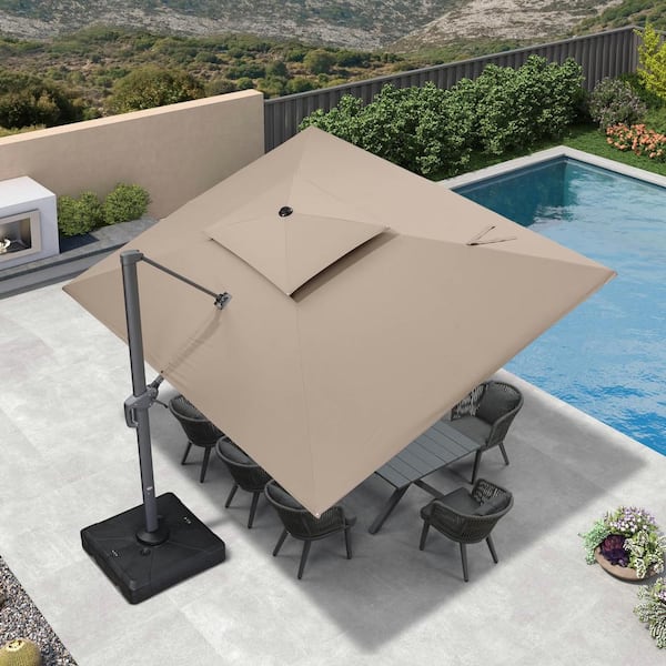 PURPLE LEAF 10 ft. x 13 ft. Double Top Outdoor Aluminum 360° Rotation Cantilever Patio Umbrella in Taupe