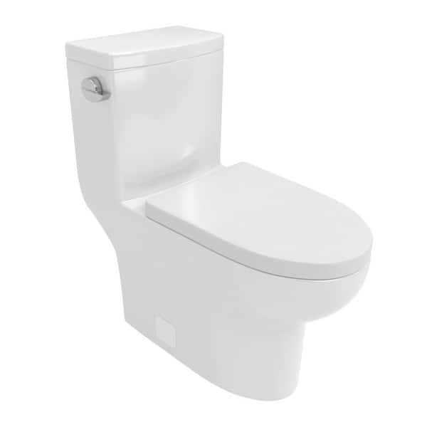 12 in. Rough-In 1-Piece 1.28 GPF Single Flush Elongated Toilet in White Seat Included