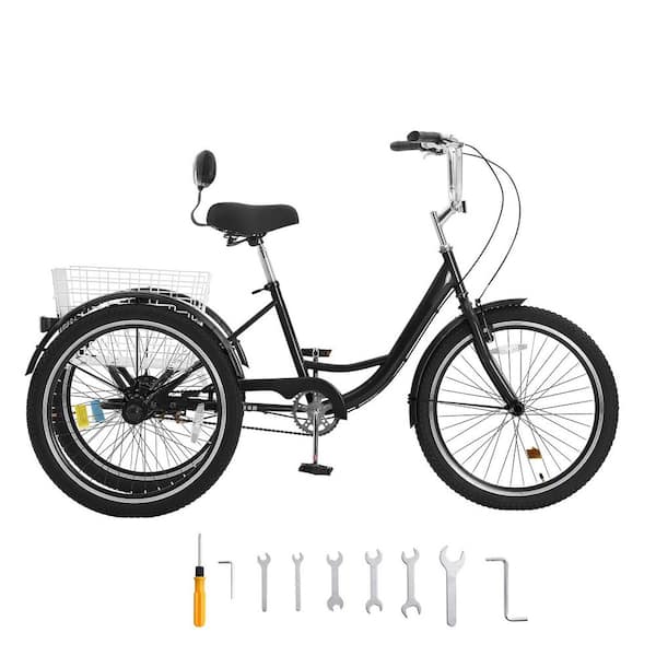 20in. Three-Wheeled Bicycles, Adult Tricycles Bike, Carbon Steel Cruiser Bike with Basket & Adjustable Seat