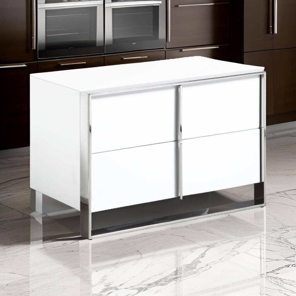 High Gloss White and Chrome 2-Drawer Nightstand