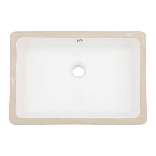 18 in. Undermount Rectangular Bathroom Sink with Overflow in White Ceramic
