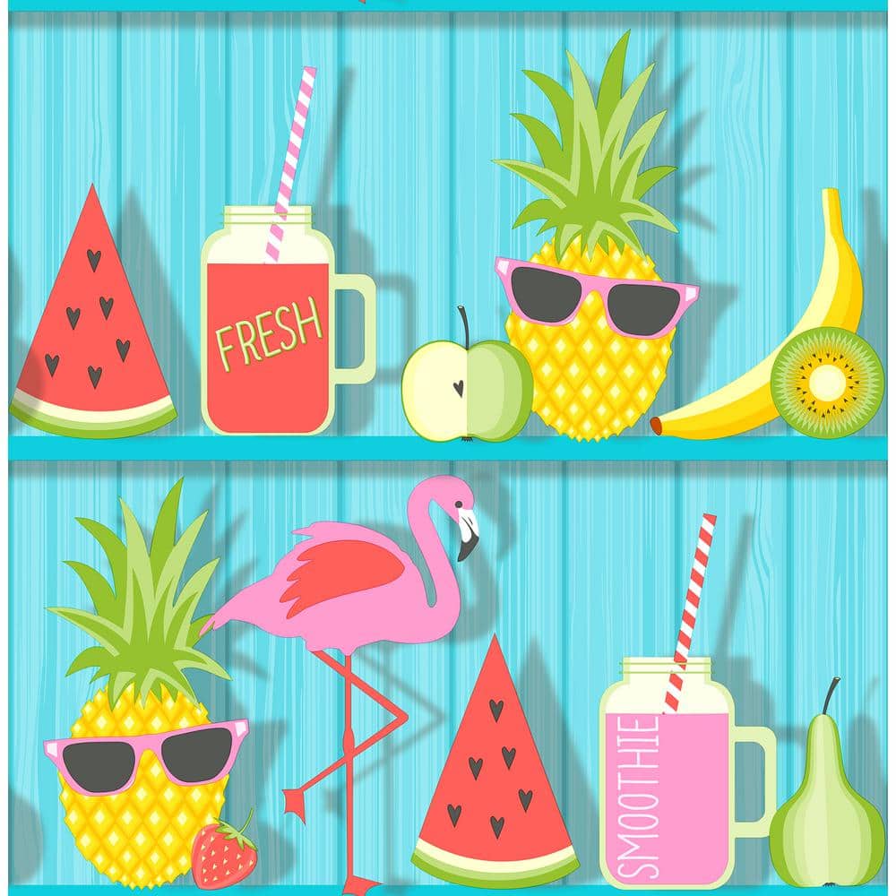 Fine Decor Kids Teal Tropical Shelves Wallpaper