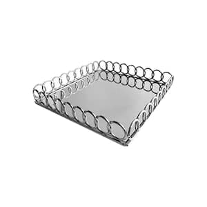 15 in. x 3.5 in. Looped Electroplated Silver Metal and Glass Square Serving Tray